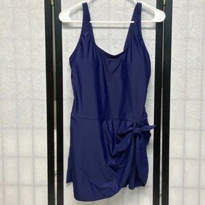 Eomenie One Piece Swimsuit Dress XL Navy NWT Scoop Neck Tied Skirt Adjustable